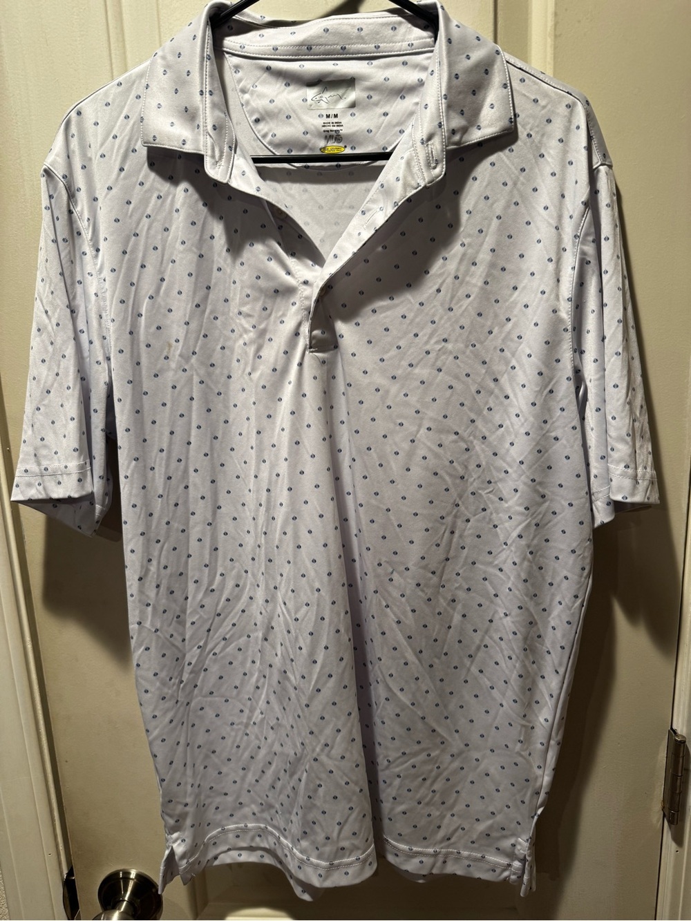 Men's White Polo with Navy Micro Dot Pattern